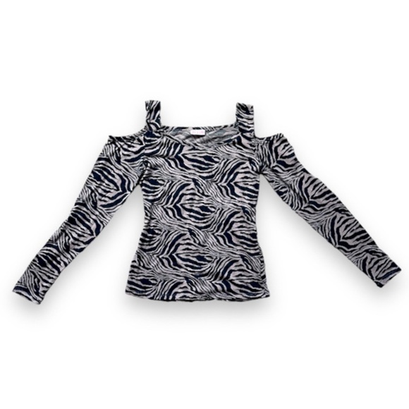 Vintage Y2K Alloy Zebra Print Cold Shoulder Long Sleeve Top Women’s Size Small - Picture 1 of 16